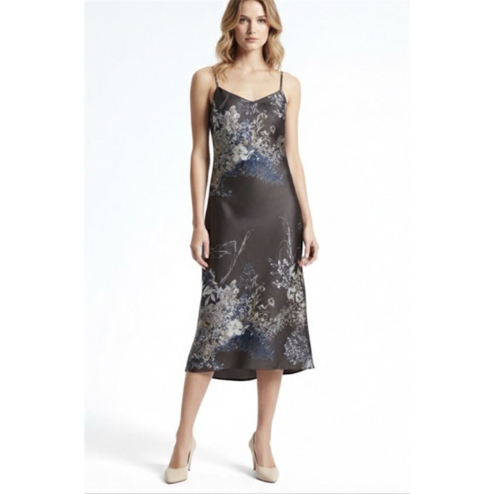 Banana Republic Floral Strappy Midi Slip Dress Mink Gray SIZE 2
